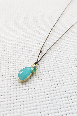 14k Amazonite +18k Emerald Necklace