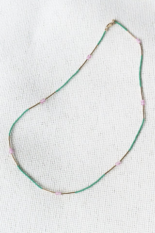 Jade Seed Bead + Pink Topaz Necklace