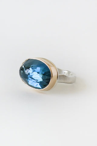 Oval Inverted London Blue Topaz Ring