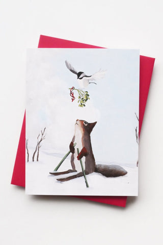 Red Squirrel Skiing Holiday Greeting Card