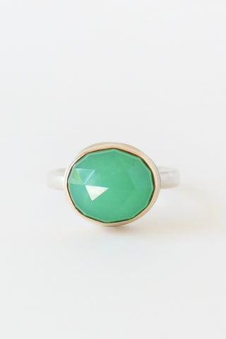 Small Oval Rose Cut Chrysoprase Ring