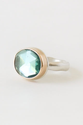 Small Oval Rose Cut Green Tourmaline Ring