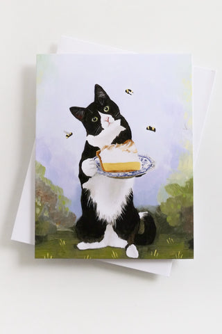 Tuxedo Cat with Lemon Meringue Pie Greeting Card
