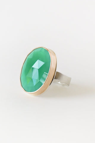 Vertical Oval Rose Cut Green Onyx Ring