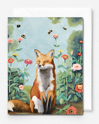 Fox With Zinnias Greeting Card