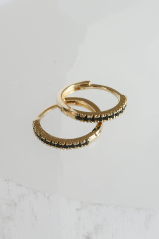 10K Solid Gold Black Crystal Huggies