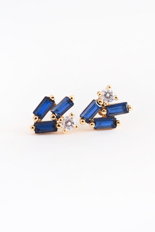 Blue Baguette Stud Earrings