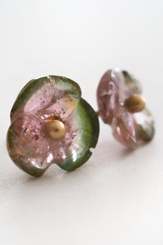 14k Petite Fleur Watermelon Tourmaline Studs