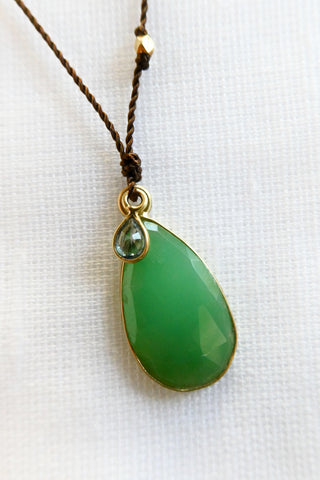 14k Chrysoprase +18k Sapphire Necklace