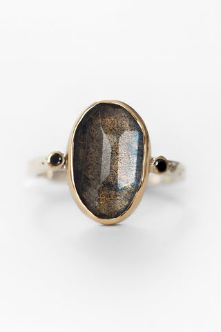 14k Labradorite + Black Diamond Ring