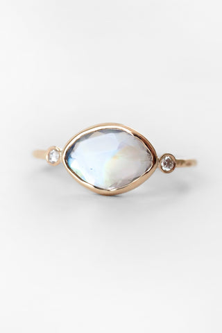14k Moonstone + Diamond Evil Eye Ring