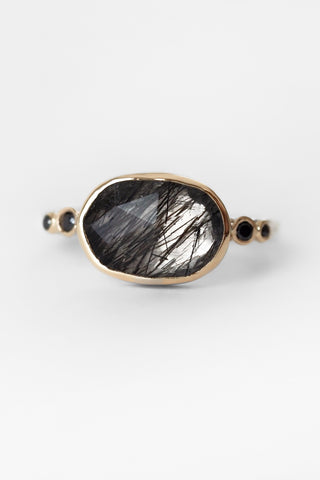 14k Tourmalinated Quartz + Black Diamond Ring