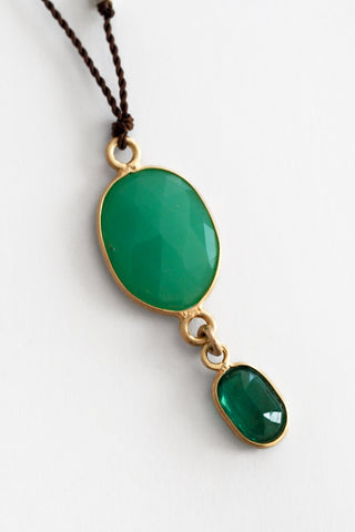 18k Chrysoprase + Emerald Double Necklace