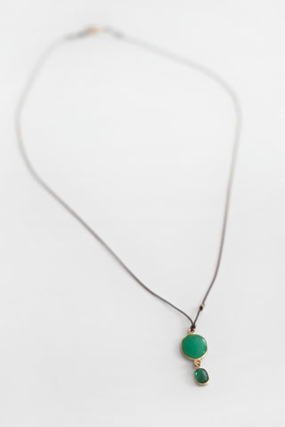 18k Chrysoprase + Emerald Double Necklace