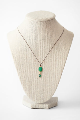 18k Chrysoprase + Emerald Double Necklace