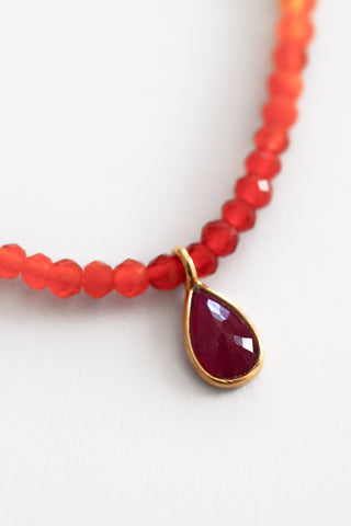 18k Fire Opal + Ruby Beaded Necklace