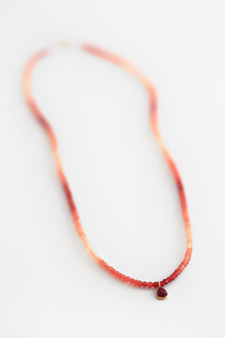 18k Fire Opal + Ruby Beaded Necklace