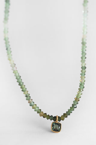 18k Green Tourmaline + Sapphire Necklace