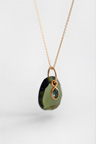 18k Tourmaline + Sapphire 14k Chain Necklace