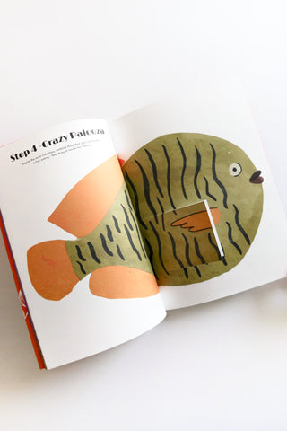 Illustrated book open to a page with a colorful character on a white background