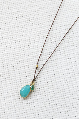 14k Amazonite +18k Emerald Necklace