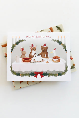 Animals Christmas Dinner Party Greeting Card