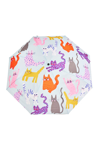 Umbrella with colorful cat pattern on a white background