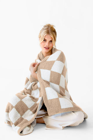 Beige Check Teddy Throw