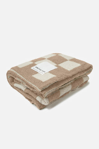 Beige Check Teddy Throw