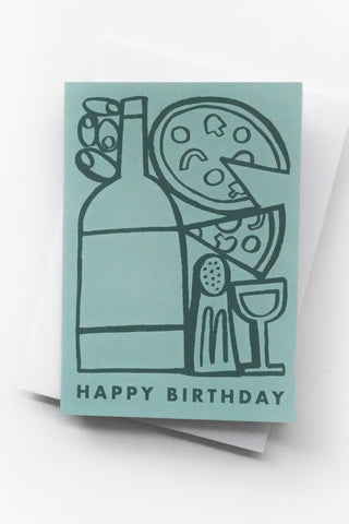 Happy Birthday, Pizza & Wine Greeting Card
