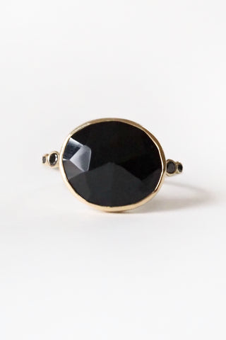 Black Spinel With Black Diamonds Ring