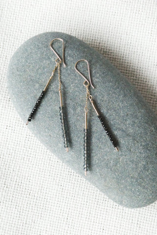 Black Spinel + Grey Quartz Stick Earrings