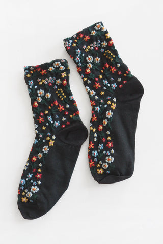 Black Harga Garden Flower Socks