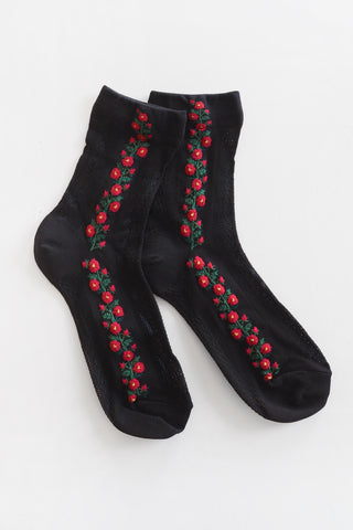 Black Sheer Flower Twist Socks