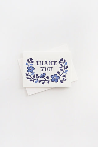 Blue Floral Mini Thank You Greeting Card