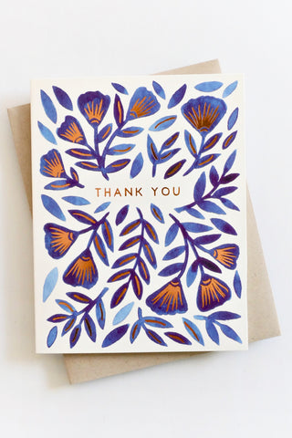 Blue Flowers Thank You Greeting Card