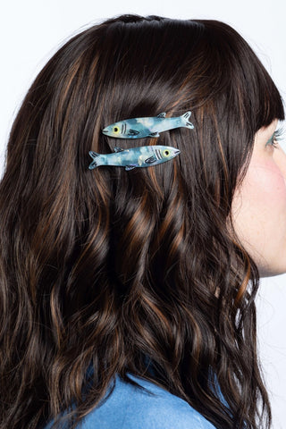 Blue Sardine Alligator Hair Clip Set