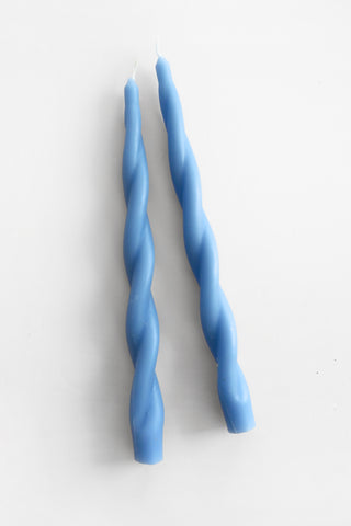 Blue Twisted Taper Candle Set