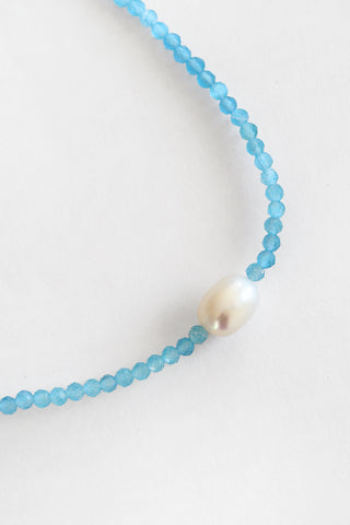 Blue Chalcedony + White Pearl Necklace