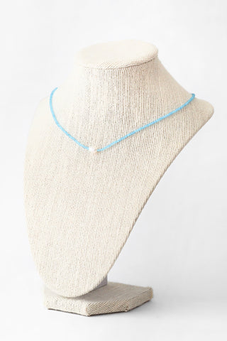 Blue Chalcedony + White Pearl Necklace