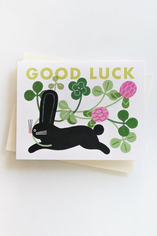 Bunny with 4 Leaf Clover Good Luck Greeting Card