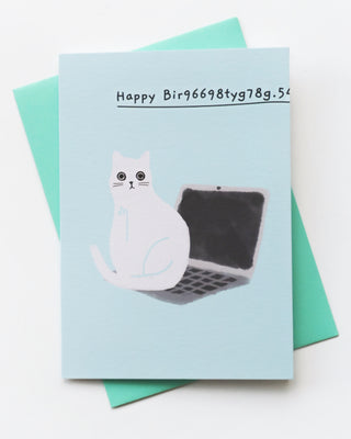 Cat Laptop Birthday Greeting Card