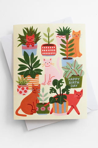 Cats & Plants Birthday Greeting Card