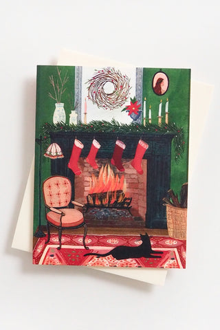 Christmas By the Fireplace Holiday Greeting Card