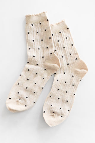 Classic Polka Dot Ribbed Crew Socks