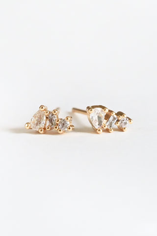 Clear Teardrop Baguette Cluster Studs
