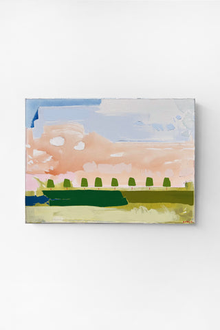 Abstract landscape painting on a white wall