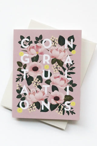 Dusty Pink Floral Congratulations Greeting Card