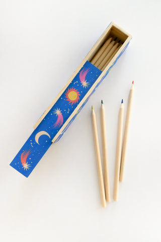 Cosmic Wooden Pencil Box + Colored Pencils