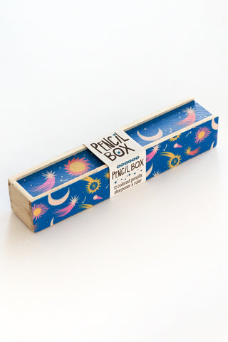 Cosmic Wooden Pencil Box + Colored Pencils
